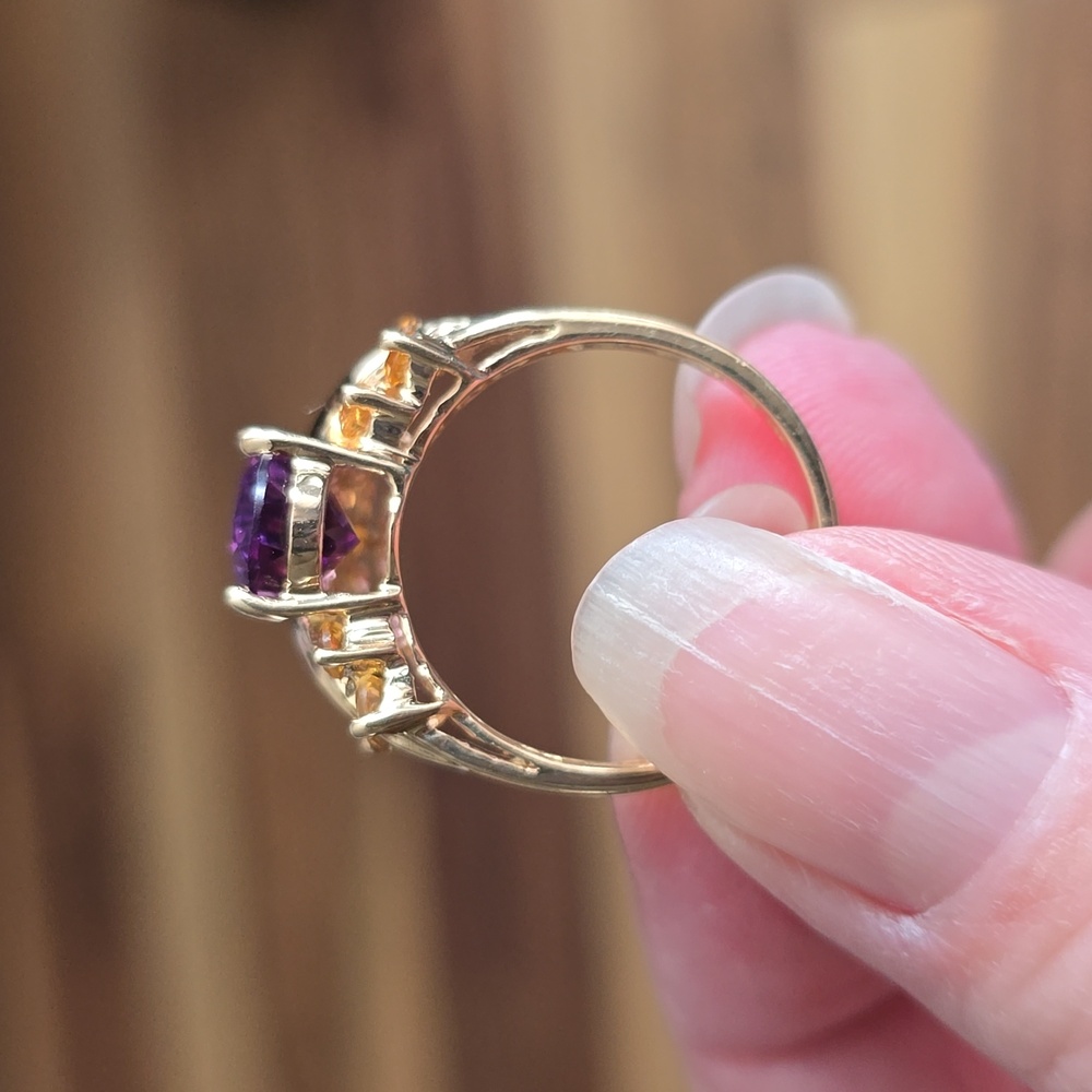 3xHOST PICK Very Vintage Elegant 10k Gold Amethyst Teardrop & Citrine Ring. Sz 8 - Picture 4 of 8